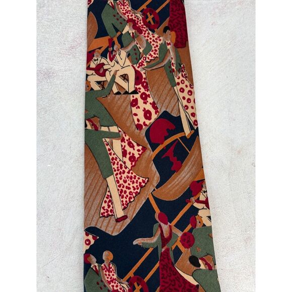 Adams Row The Rogue Vintage Silk Tie People Scene Vintage Cruise Boat Yacht - Picture 2 of 9